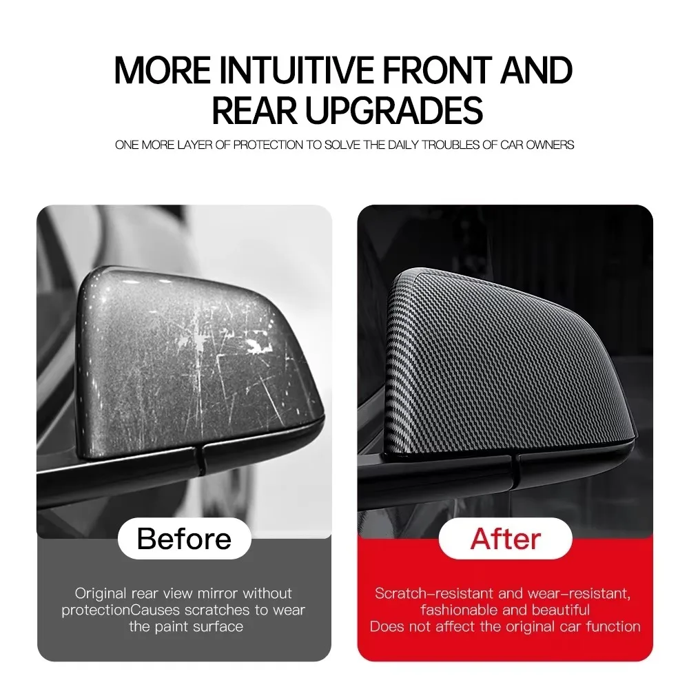 Carbon Fiber Pattern Side Door Mirror Cover for Tesla Model 3 Y 2022 2021 ABS Material Door Side Cow Horn Rear View Mirror Cover