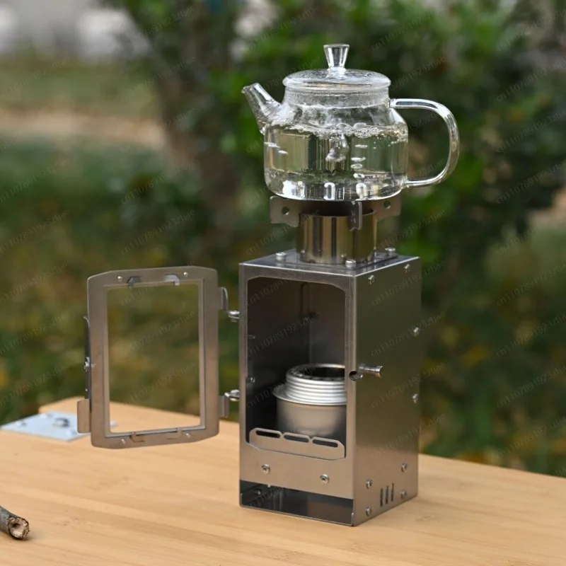 Mini Camping Tabletop Fireplace – Alcohol & Wood Burning Stove for Tea Boiling, Heating & Cozy Atmosphere