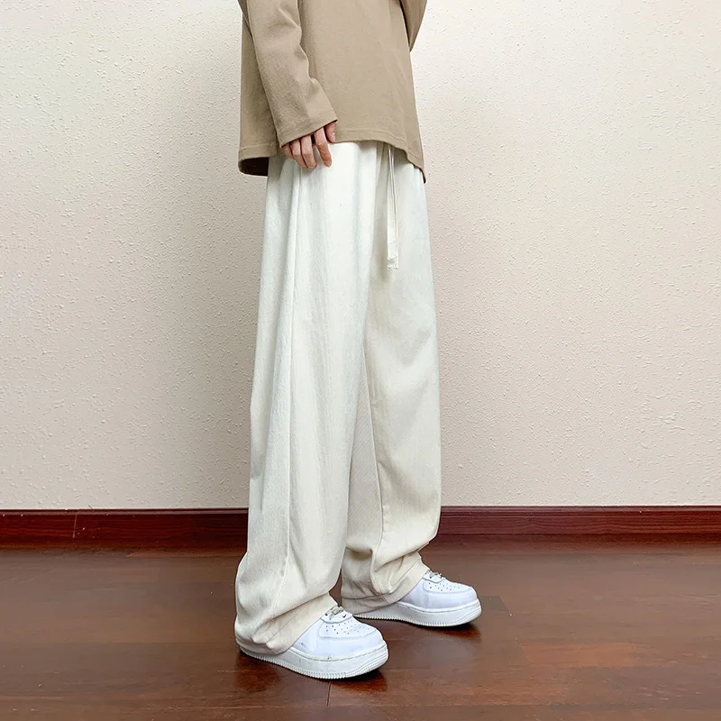 

Вельветовые мужские легкие прямые брюки, свободные мужские осенние спортивные брюки для бега, модные повседневные спортивные штаны с эластичной резинкой на талии и шнурком