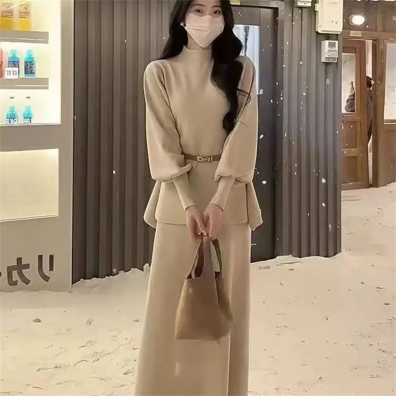 

Женский однотонный свитер и длинная юбка: комплект из 2 предметов для весны и осени, вязаная юбка макси во французском стиле, модный пуловер и вязаная юбка для женщин