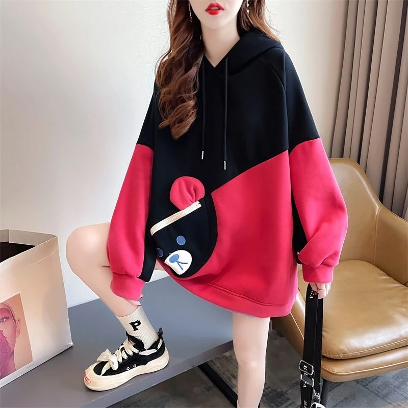 Fleece Female Hooded Top Emo Youthful Clothes Novelty Korean Clothing Designer 90s Vintage Oversize Women's Hoodies Sweatshirts