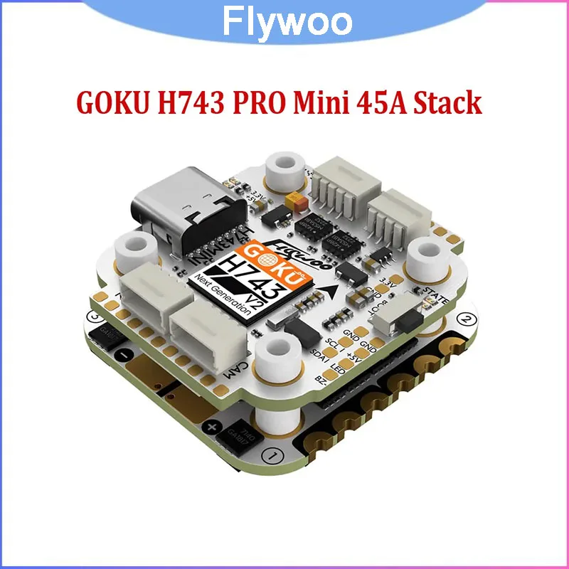 

Полетный контроллер Flywoo GOKU H743 PRO Mini 45A (H743 FC) с черным ящиком 128K и регулятором скорости G45M AM32 4-в-1 (ESC) 20x20мм для FPV-дронов