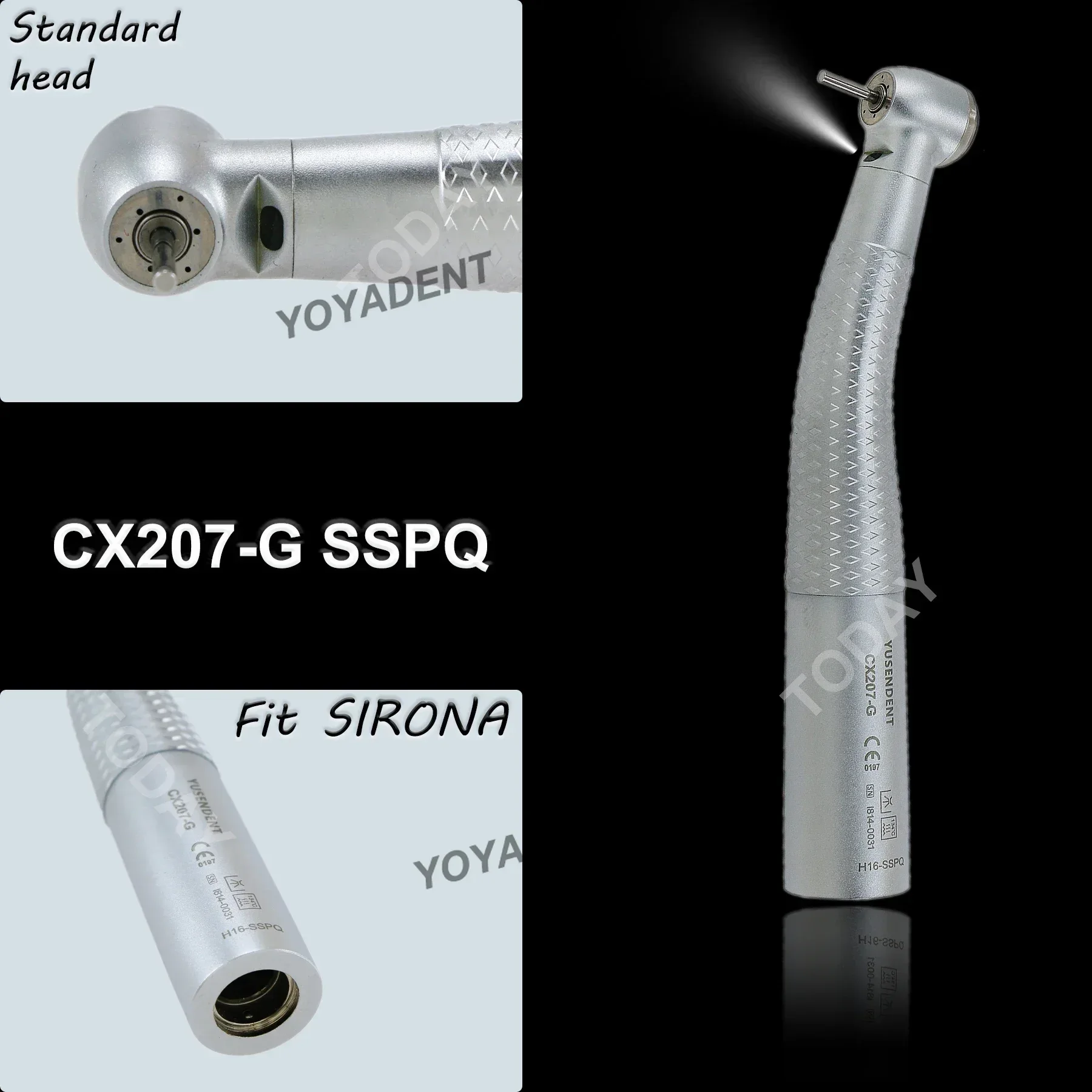 COXO Dental Turbine Fiber Optic High Speed Handpiece Air Rotor Standard/Torque Head LED Coupler 6 Pin Fit Sirona