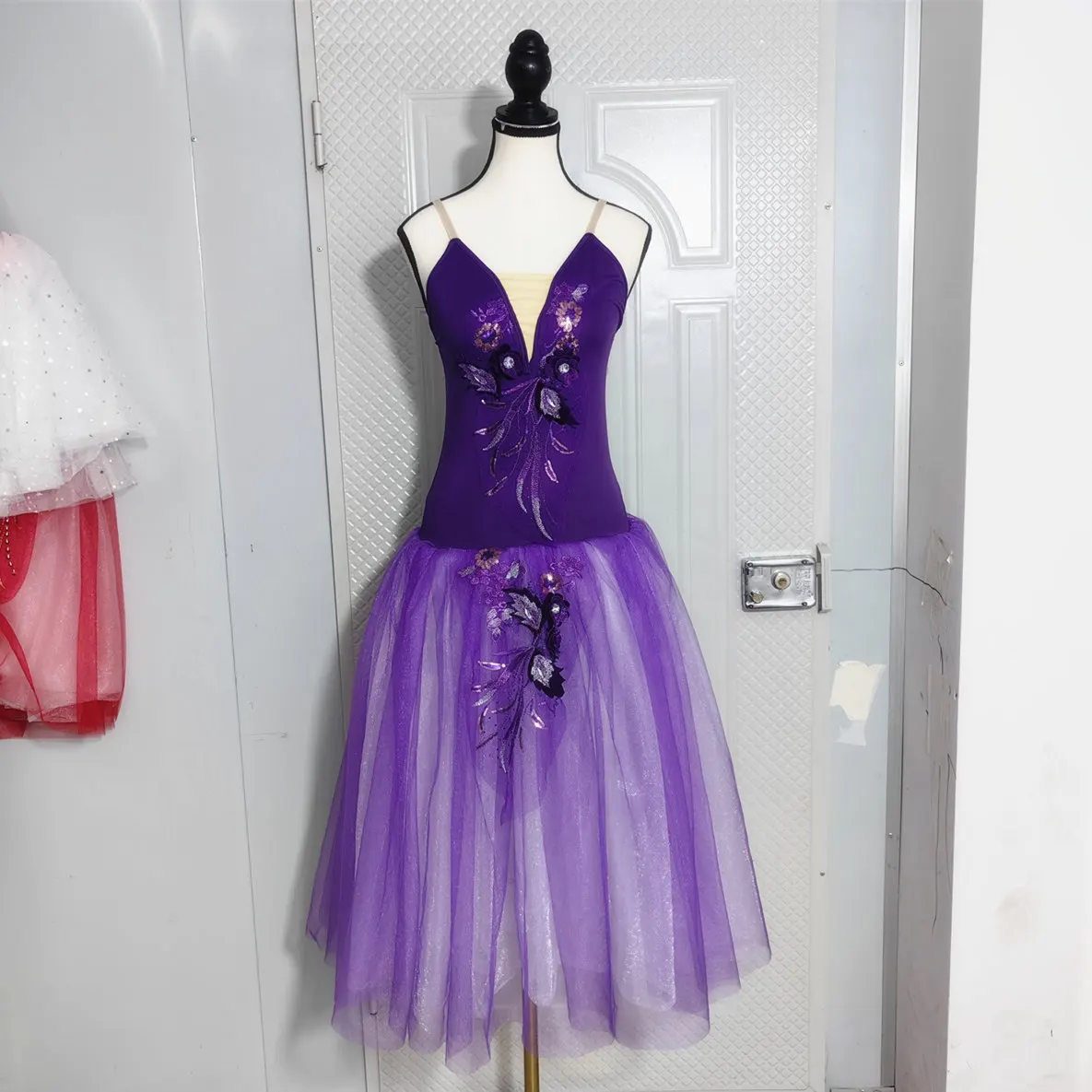 Long Ballet Tutu Skirts Flower Lace Dress Performance Costumes Princess Dance Practice Romantic Dress