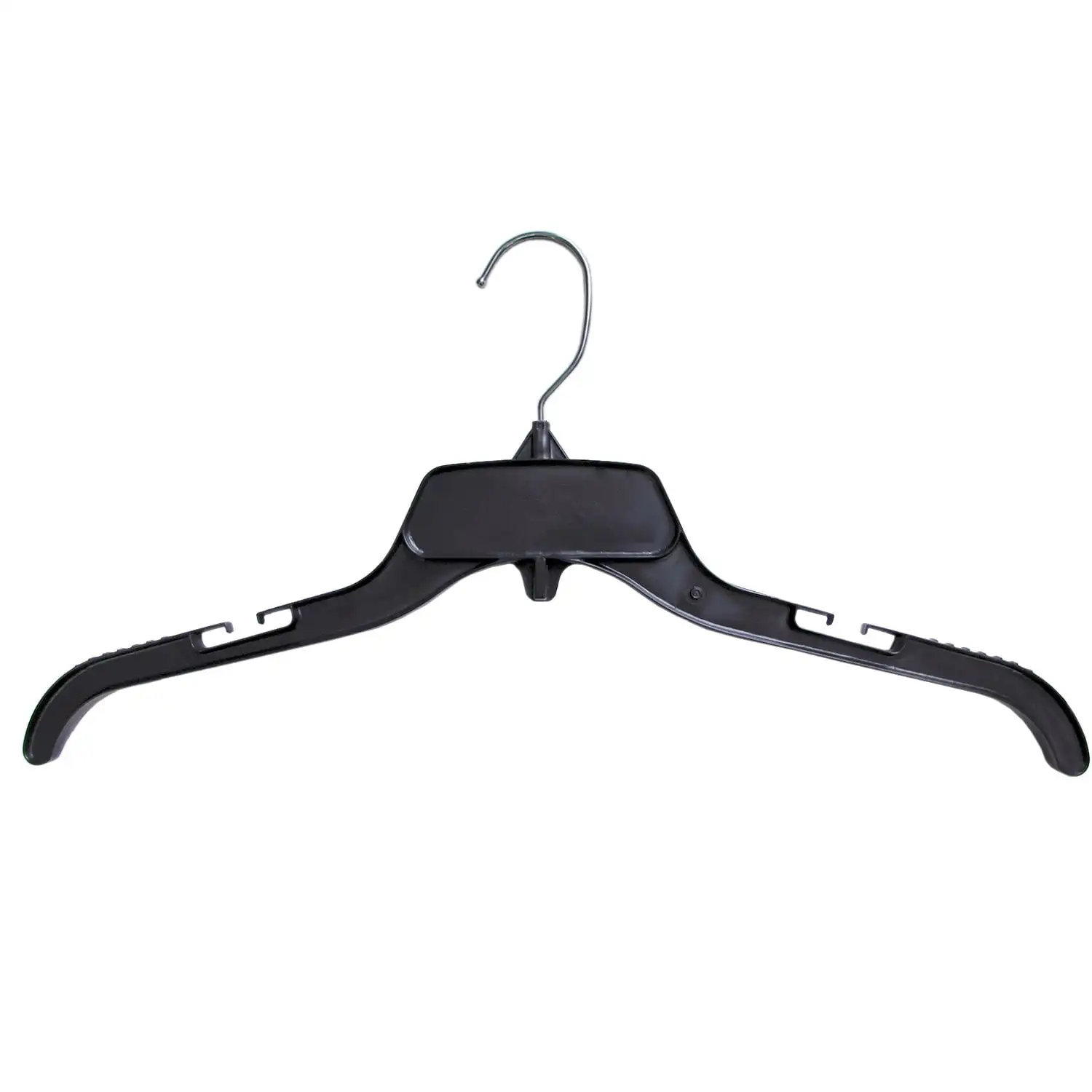 

Recycled Black Heavy Duty Plastic Shirt Hangers with Polished Metal Swivel Hooks, 17 Inch, 10 Set