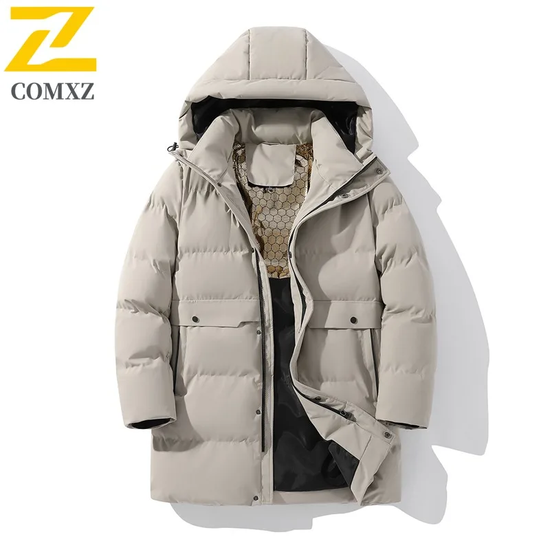 معطف COMXZ Premium المطر كاجوال للعمل مبطن بالقطن معطف فضفاض متوسط الطول مناسب للعمل والترفيه سترة شتوية خفيفة الوزن