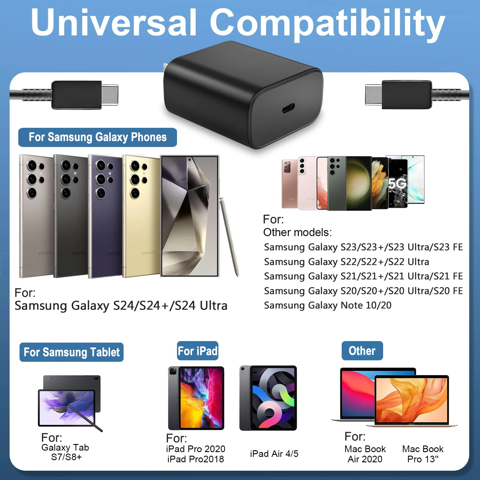 45W supersnel opladen met type C-kabel voor Samsung PD USB C-oplader EU / US-stekker voor Samsung Galaxy S23 S22 S21 Ultra Plus Note