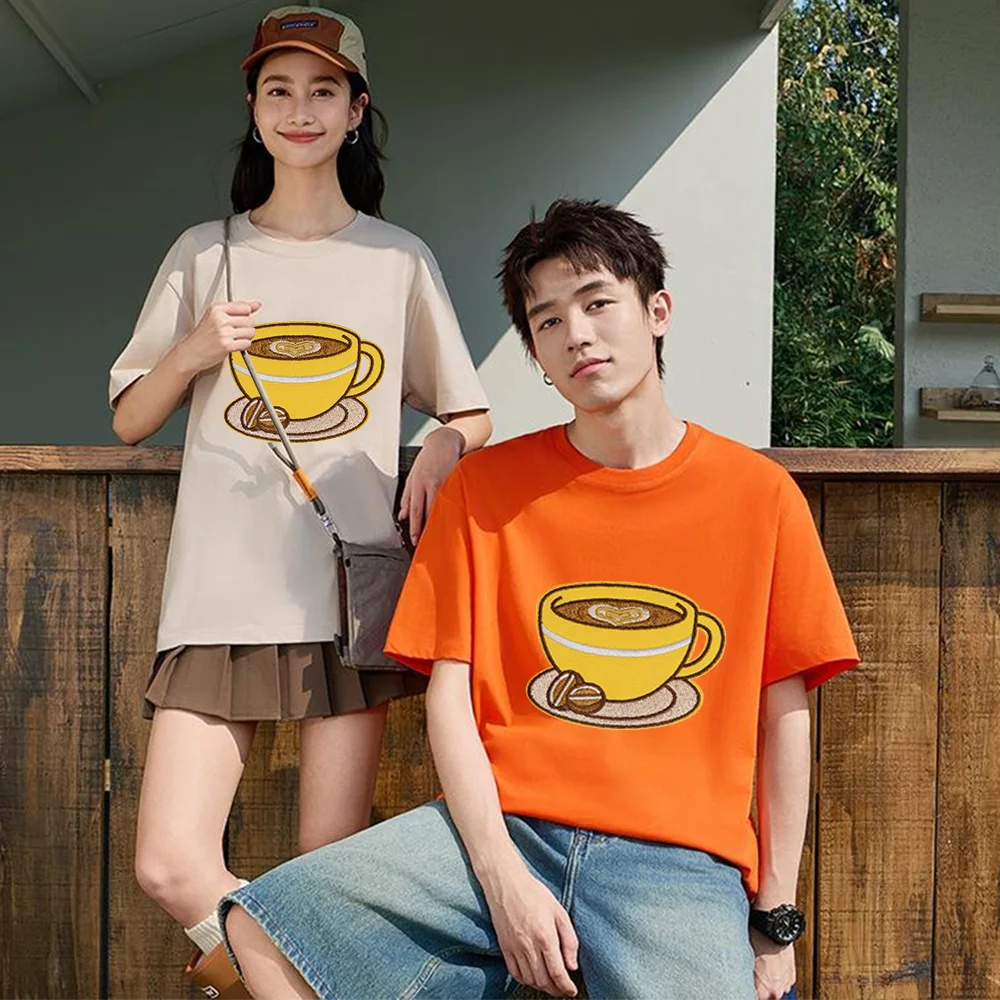Coffee Cup Heart Latte Coffee Bean Printed T Shirt Breathable Fabric S-XXL Personalized Custom Casual Short Sleeve Tee Aesthetic