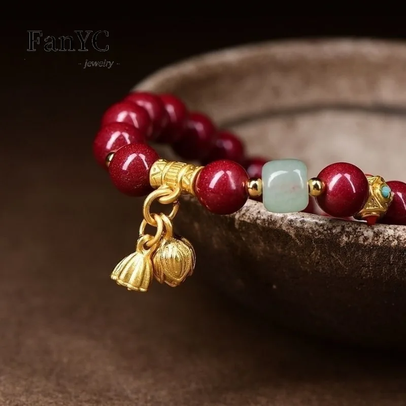 المعدنية الخام الطبيعية اثنين سعيد لوتس سوار الأرجواني الذهب الرمال موضة رائعة فاخرة النساء المجوهرات سوار هدية عيد