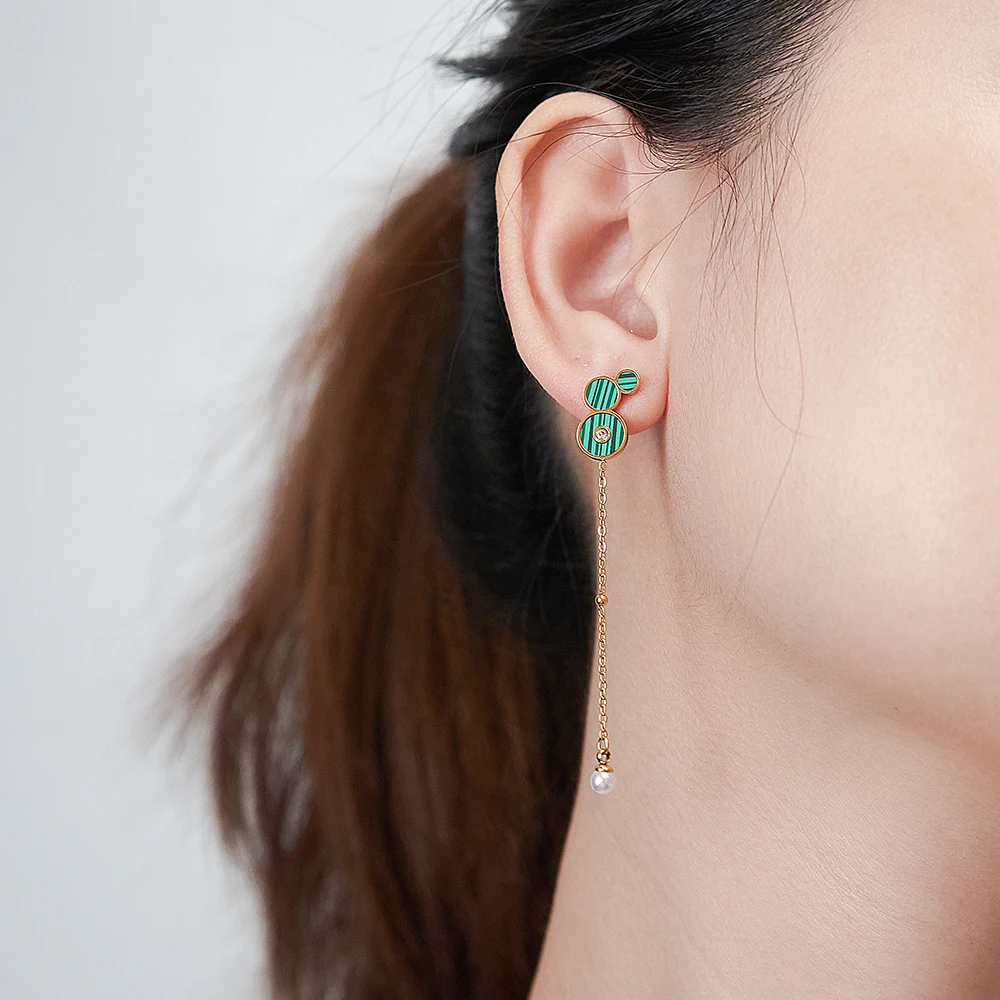 

ENFASHION Aretes MINI Peacock Green Disc Drop Earrings With Pearl For Women's 18K Plated Gold Earrings Trendy Cute Jewelry 1475