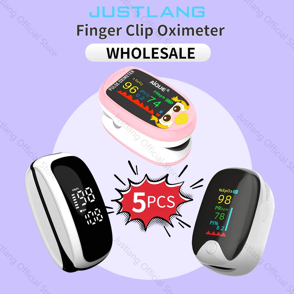 

JUSTLANG Wholesale Discount 5pcs Finger Pulse Oximeter OLED Blood Oxygen Saturation Heart Rate Monitor Medical Adult Child