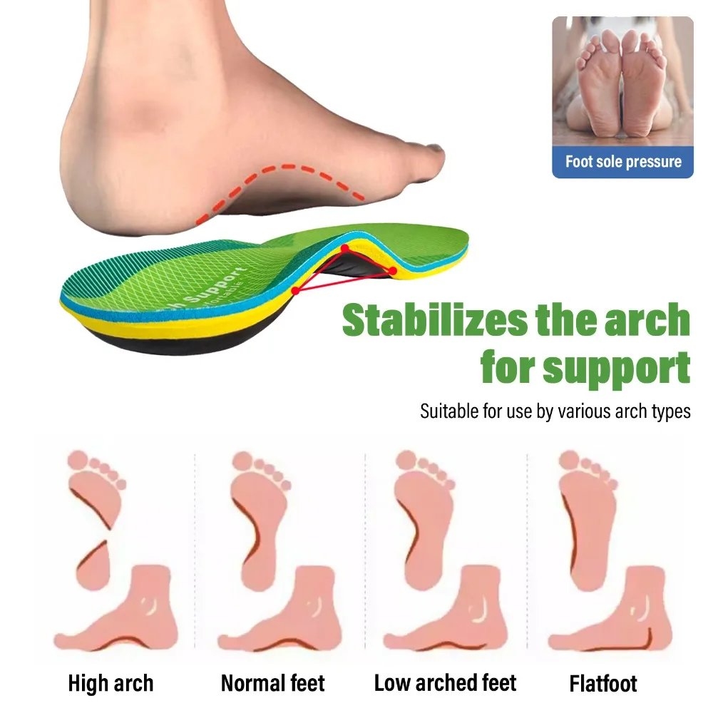 1Pair Anti-slip Corrective Sports Insoles Arch Support Ortchopedic Insoles Gel Shock Absorption Sole Pads for Men Women