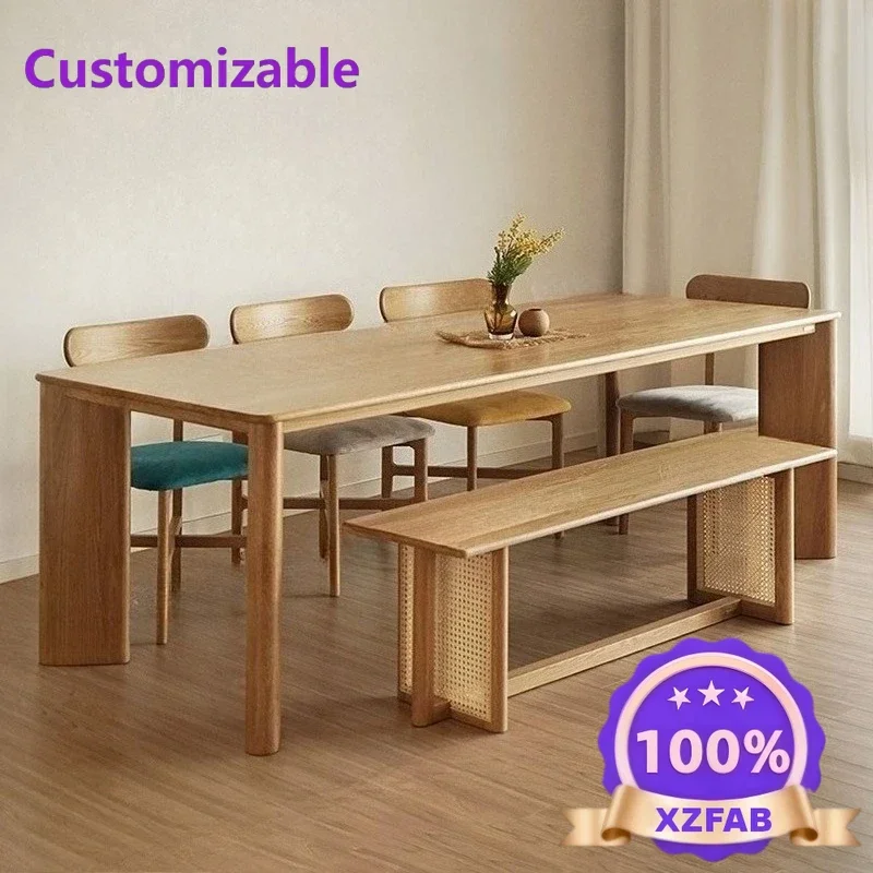 Factory Direct 2026 Japanese-style solid wood dining table modern simple wooden dining table rectangular large board table homes