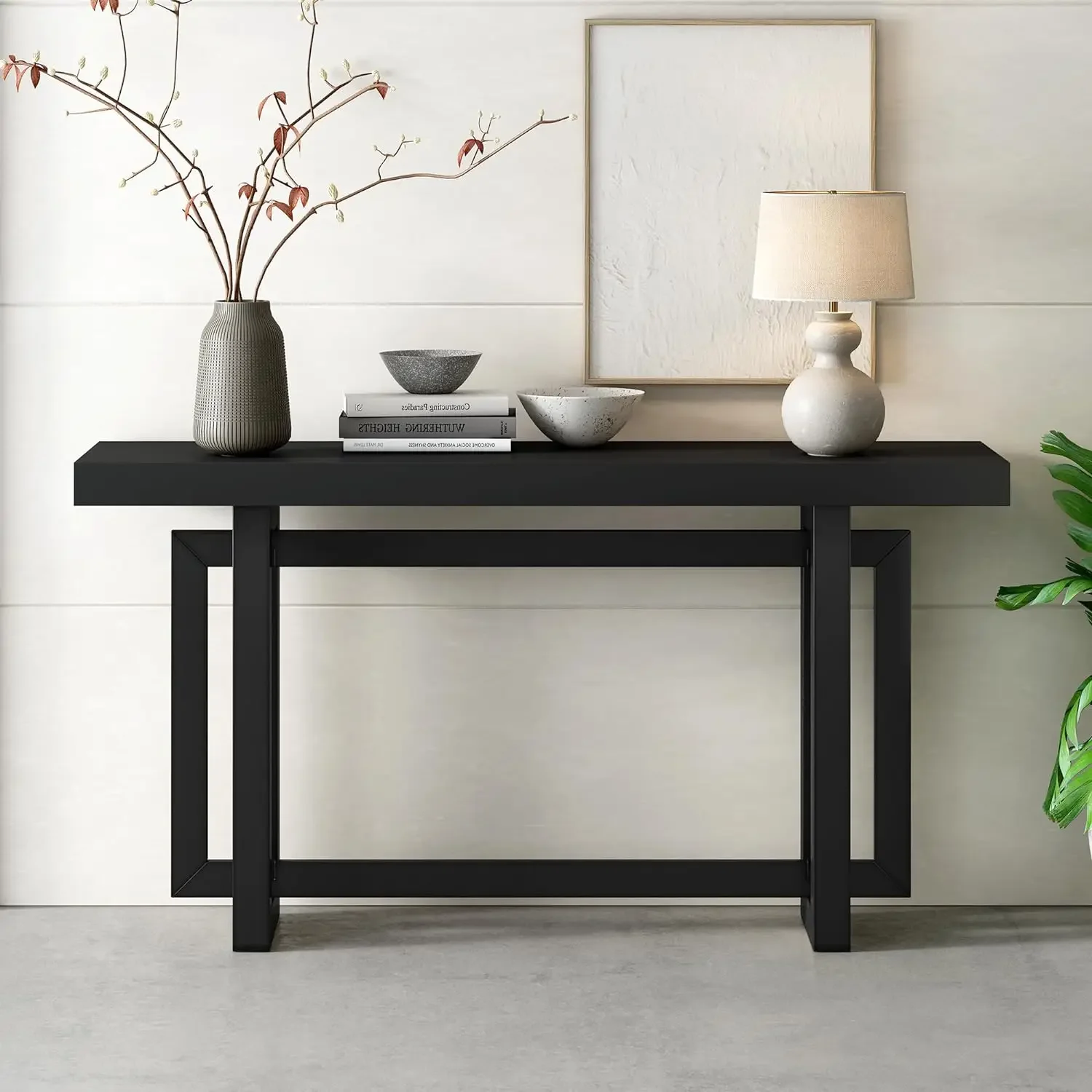 Mesa consola negra, mesa de entrada, minimalismo de madera, estilo Industrial, mesa de sofá, mesa de entrada, pantalla lateral