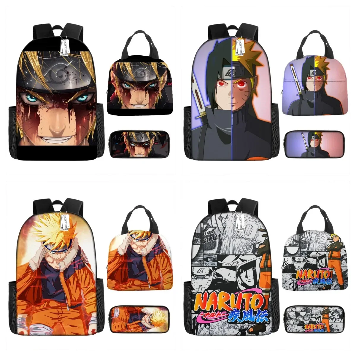 3PCS Naruto SchoolBag Kakashi Uchiha Itachi Student Backpack Anime Backpack Cartoon Lunch Bag Pencil Bag Children\'s School Bag