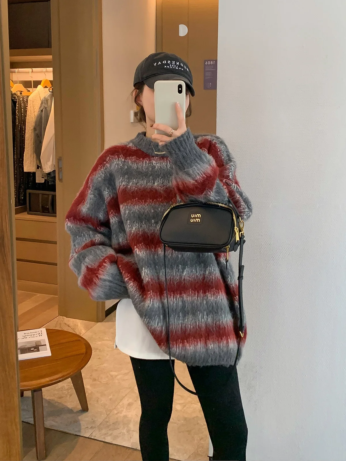 

Женский утепленный свитер Love Devil Fi с круглым вырезом, в полоску, зимний, новый, теплый, свободного кроя, в корейском стиле, длинный