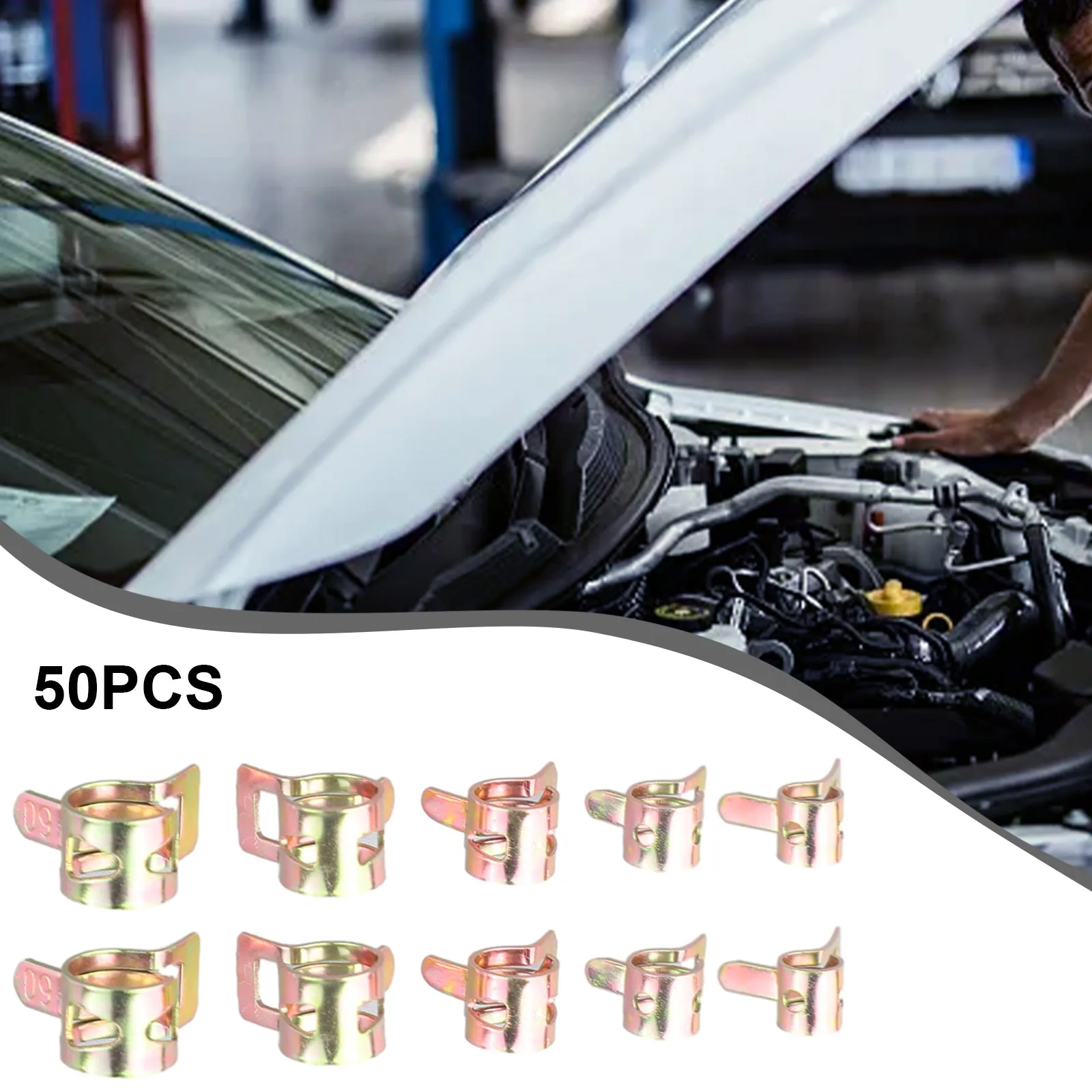 50Pcs Spring Clips 5-9mm Fasteners For Fuel Water Line Hose Pipe Tube Clamps 65Mn Carbon Steel Retaining Fittings Automotive Rep
