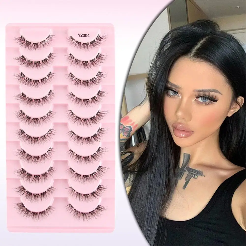 Natural Half Eyelashes 10 Pairs 3D Faux Mink Lashes Wispy Fluffy Cat Eye False Lashes Extension For Daily Makeup Reusable Cils