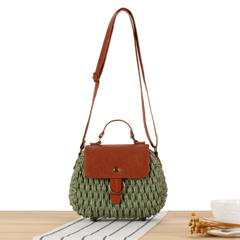 New retro ins style forest style versatile one shoulder crossbody handbag summer beach grass woven bag