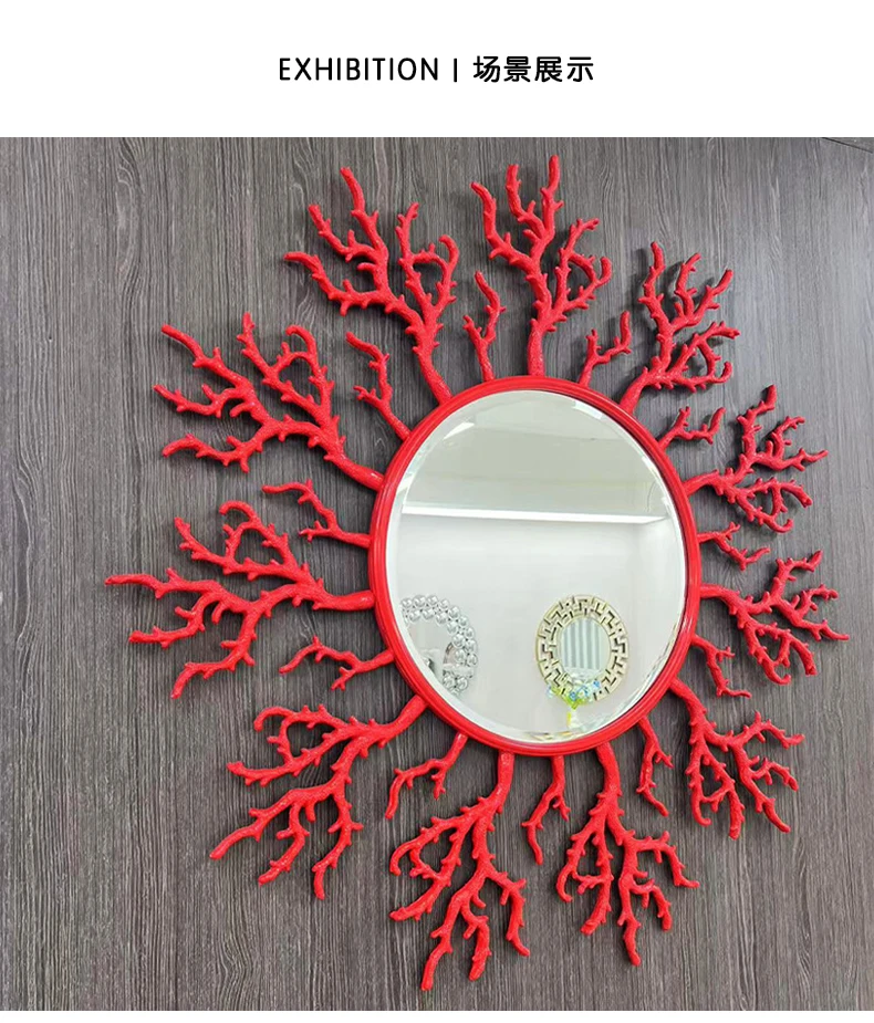 Coral decorative mirror oversized white Chinese and English pendant master bedroom mirror