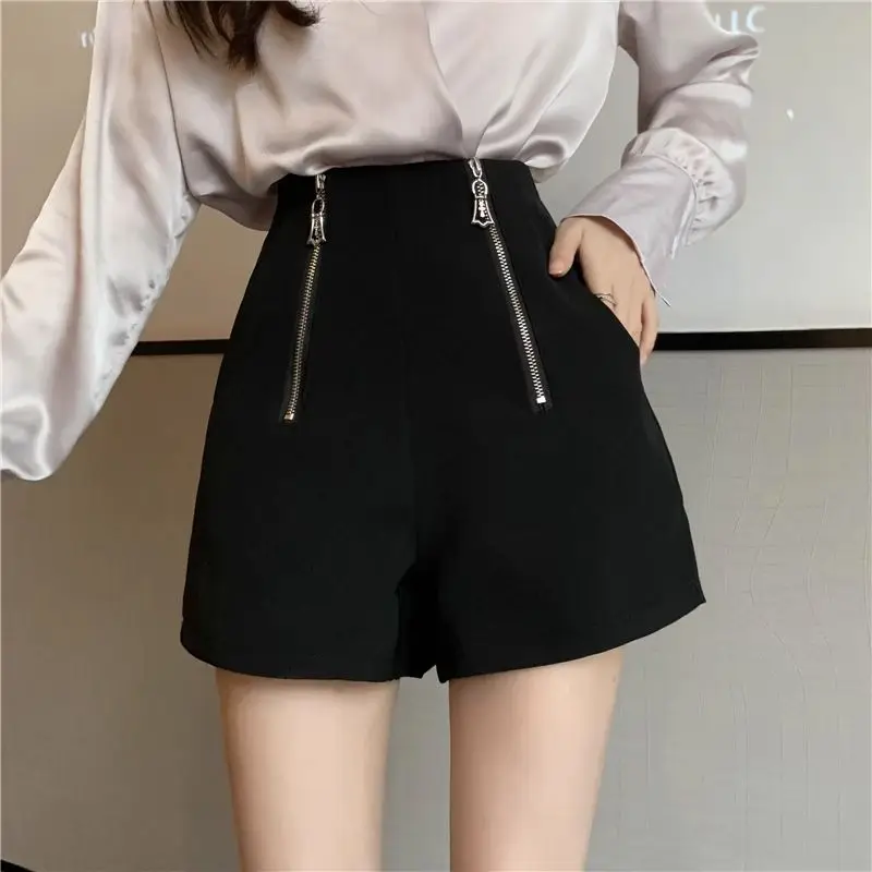 

Модные шорты женские весенне-летние двойные молнии с высокой талией тонкие широкие короткие брюки корейская однотонная повседневная уличная одежда