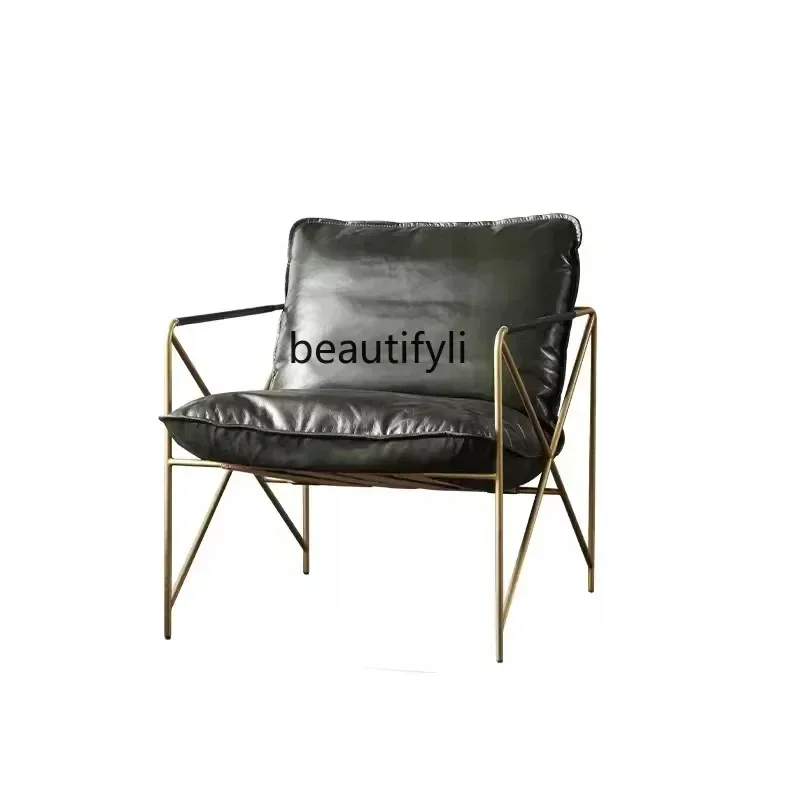 A85 Modern Simple Genuine Leather Couch Living Room Single Sofa Brazil First Layer Cowhide Mild Luxury Retro Leisure Chair