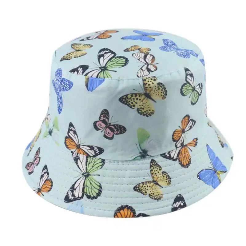 

1PC Cotton Butterfly Print Bucket Hat Fisherman Hat Outdoor Travel Hat Sun Cap Hats for Men and Women