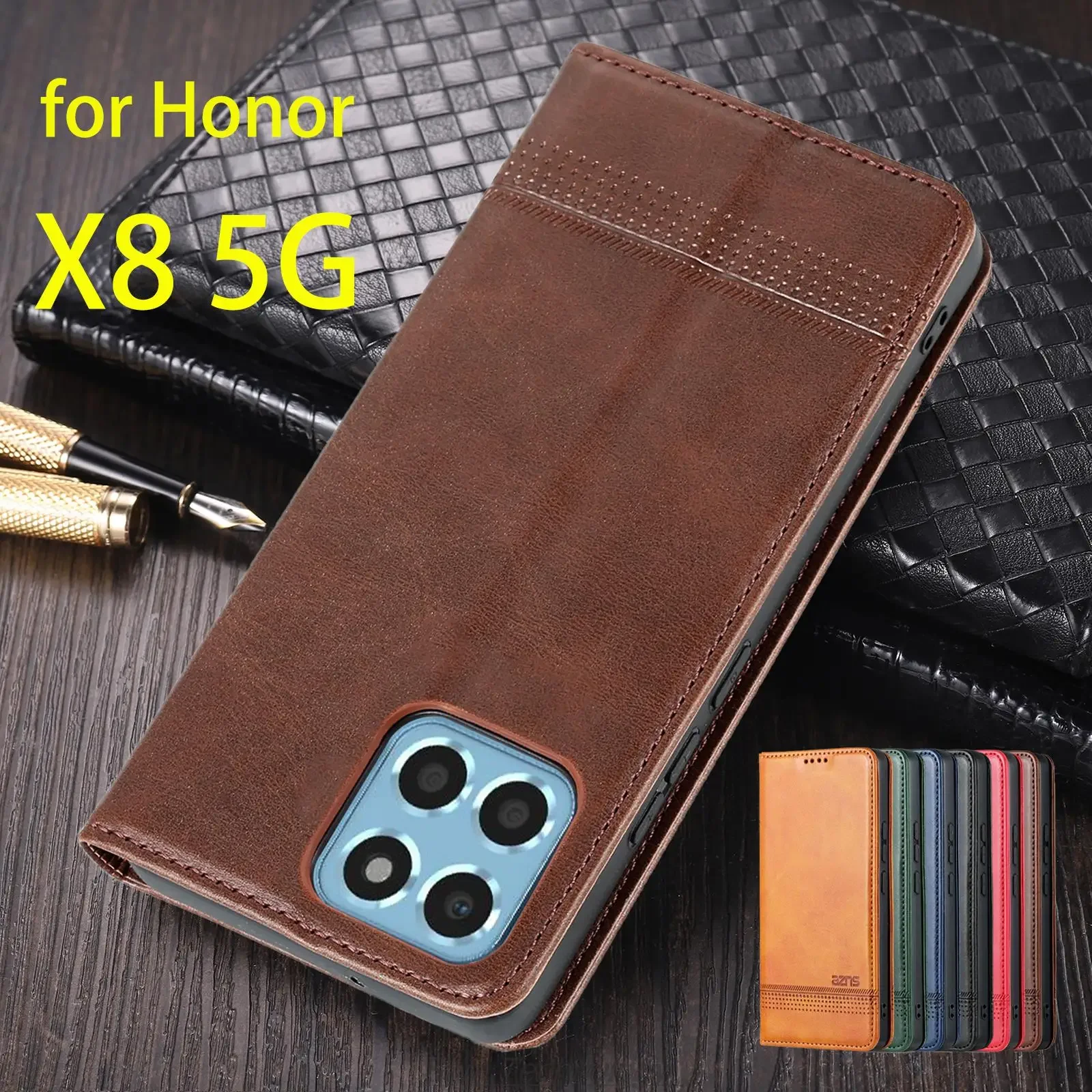 

Deluxe Magnetic Adsorption Leather Fitted Case for Huawei Honor X8 5G 6.5" Flip Cover Protective Case Capa Fundas Coque