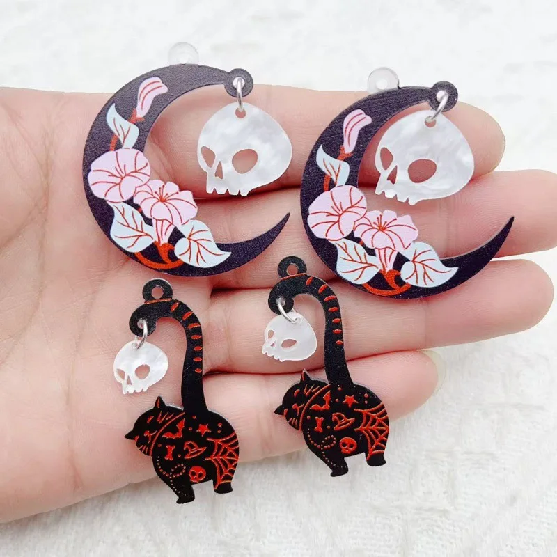 10pcs 할로윈 아크릴 유령 검은 고양이 해골 쥬얼리 귀걸이, 열쇠고리, 쥬얼리 만들기, DIY 쥬얼리 발견에 적합
