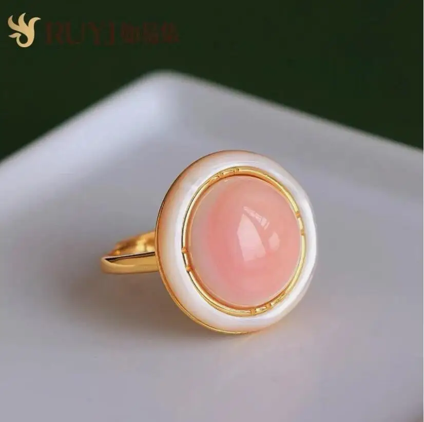 

gorgeous 13-14mm natural pink conch pearl ring 925s