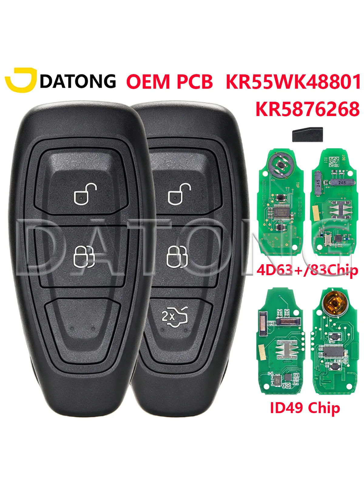 Datong World KR5876268 ID49 KR55WK48801 4D63+/83 Chip 433MHz Car Remote Control Key Fit For Ford Fiesta Kuga 2016 2017 2018