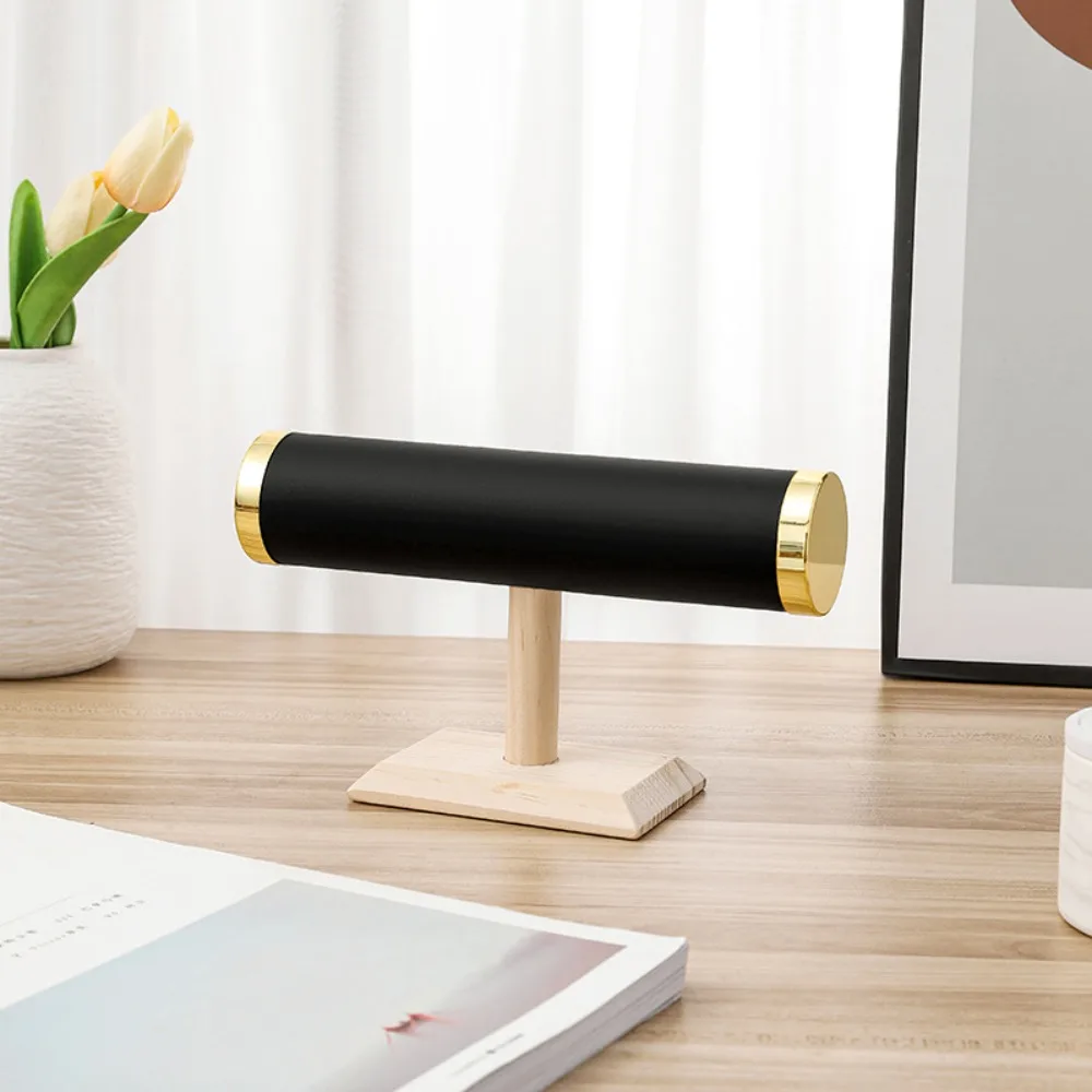

High Quality Solid Wood Bracelet Holder Single Layer Velvet Jewelry Organizer Hair Ring Storage Shelf Metal Cover Watch Holder