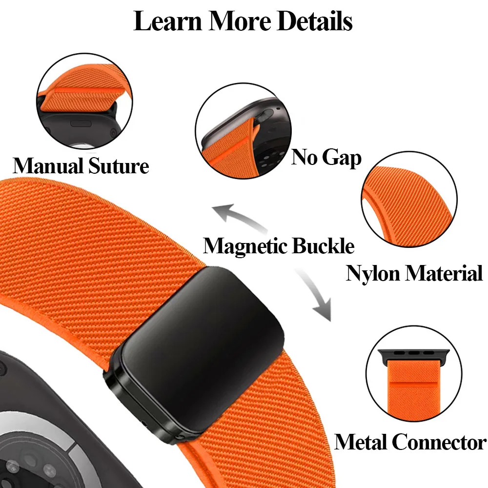 Nylon-Schlaufenarmband für Apple Watch Ultra 4/3/2 49mm 12 11 10 46mm 42mm Magnetisches Armband iWatch 9 8 7 6 SE 45mm 44mm 41/40mm Band – Detail 1