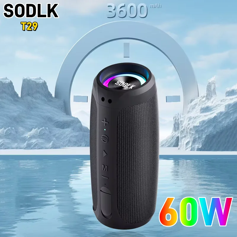 

SODLK T29 Bluetooth Speaker 60W High-Power Wireless TWS Subwoofer RGB Light Outdoor Portable Waterproof Stereo Subwoofer System