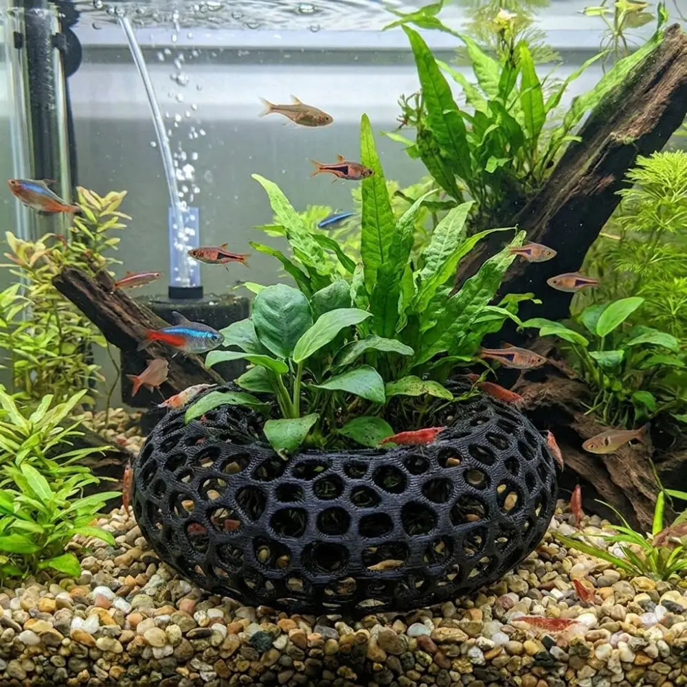 3D Printed Fish Shrimp Hiding Cave Porous Structure Wide-View Breeding Shelter Plastic Moss Ball Holder Fish Resting Place