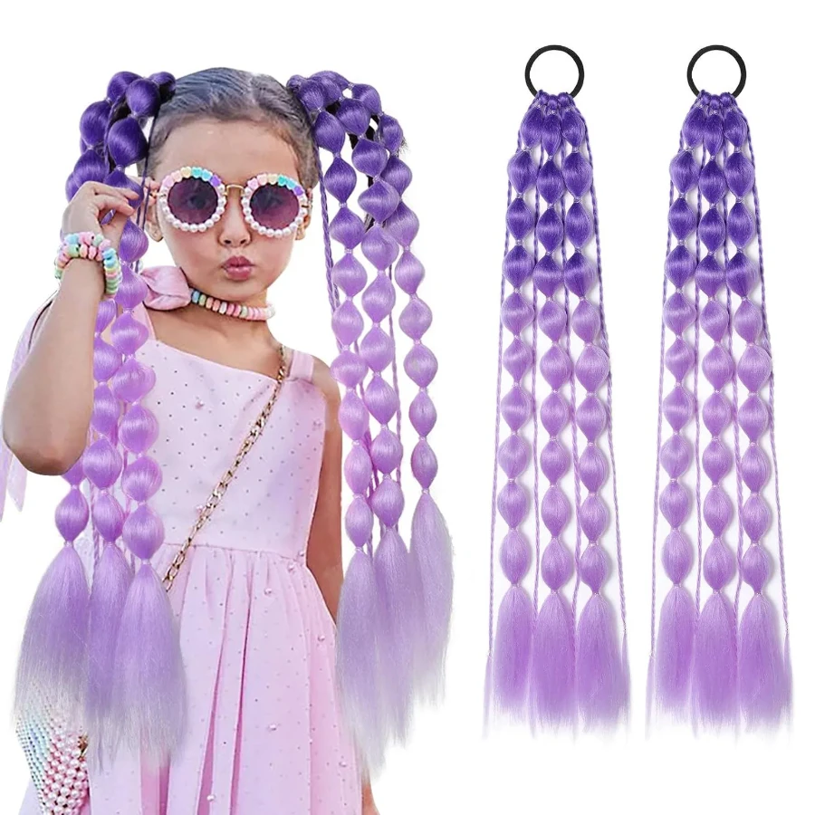 2PCS Colorful Synthetic Bubble Ponytail Extensions, 20 Inches Lightweight Braided Hair Extensions, Festival Rave Accessories