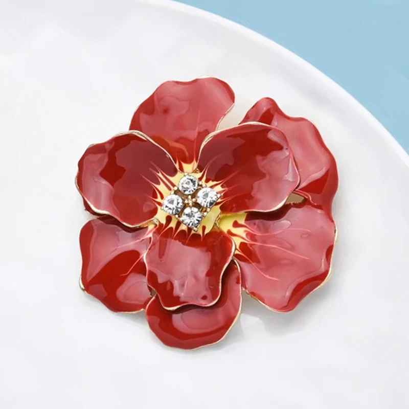 Wuli&baby Big Blue Enamel Flower Brooch Pin Jewelry Gift Metal Badge Rose Badge