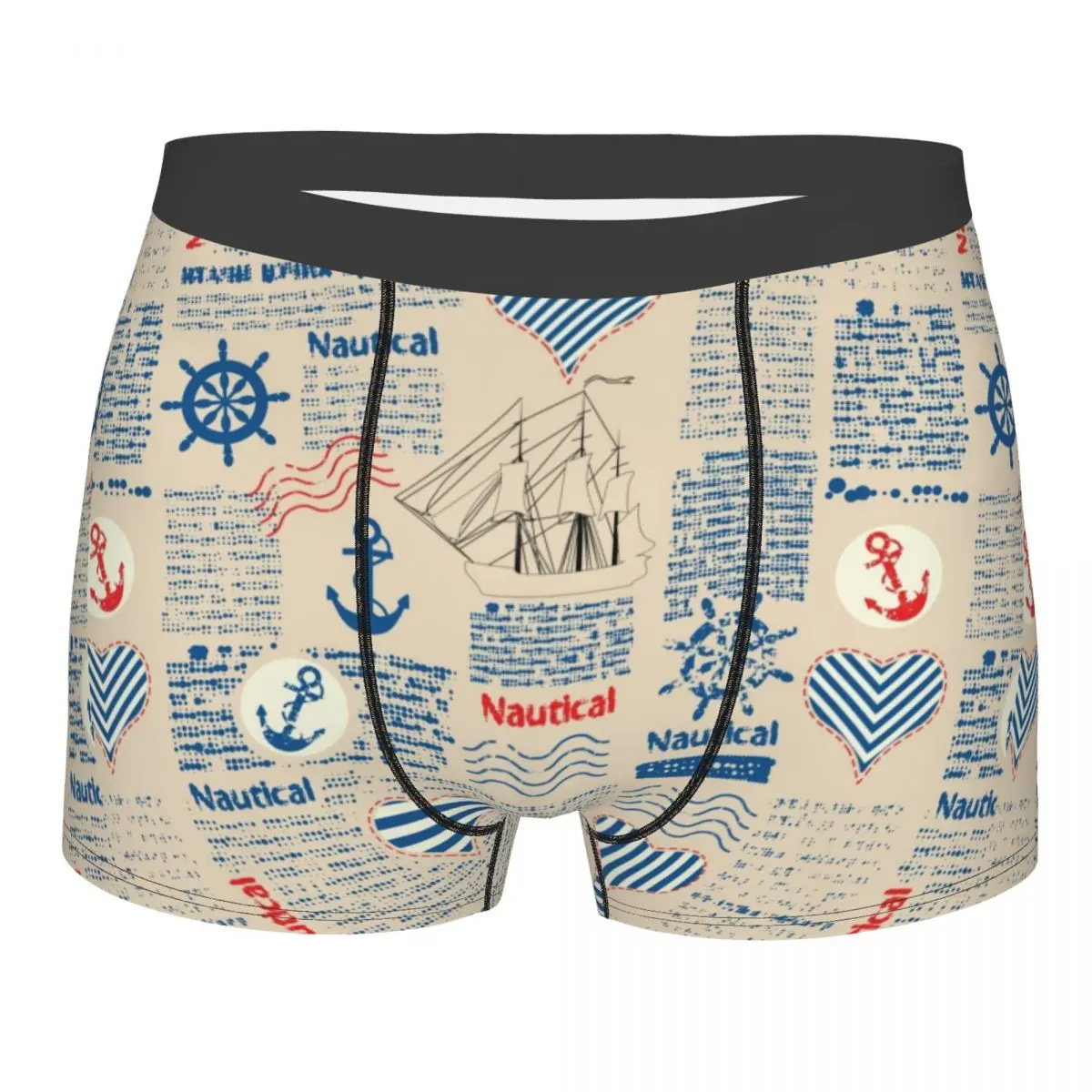 

Men's Boxer Briefs Shorts Panties Nautical Vintage Patchwork Soft Underwear Homme Funny Plus Size Underpants