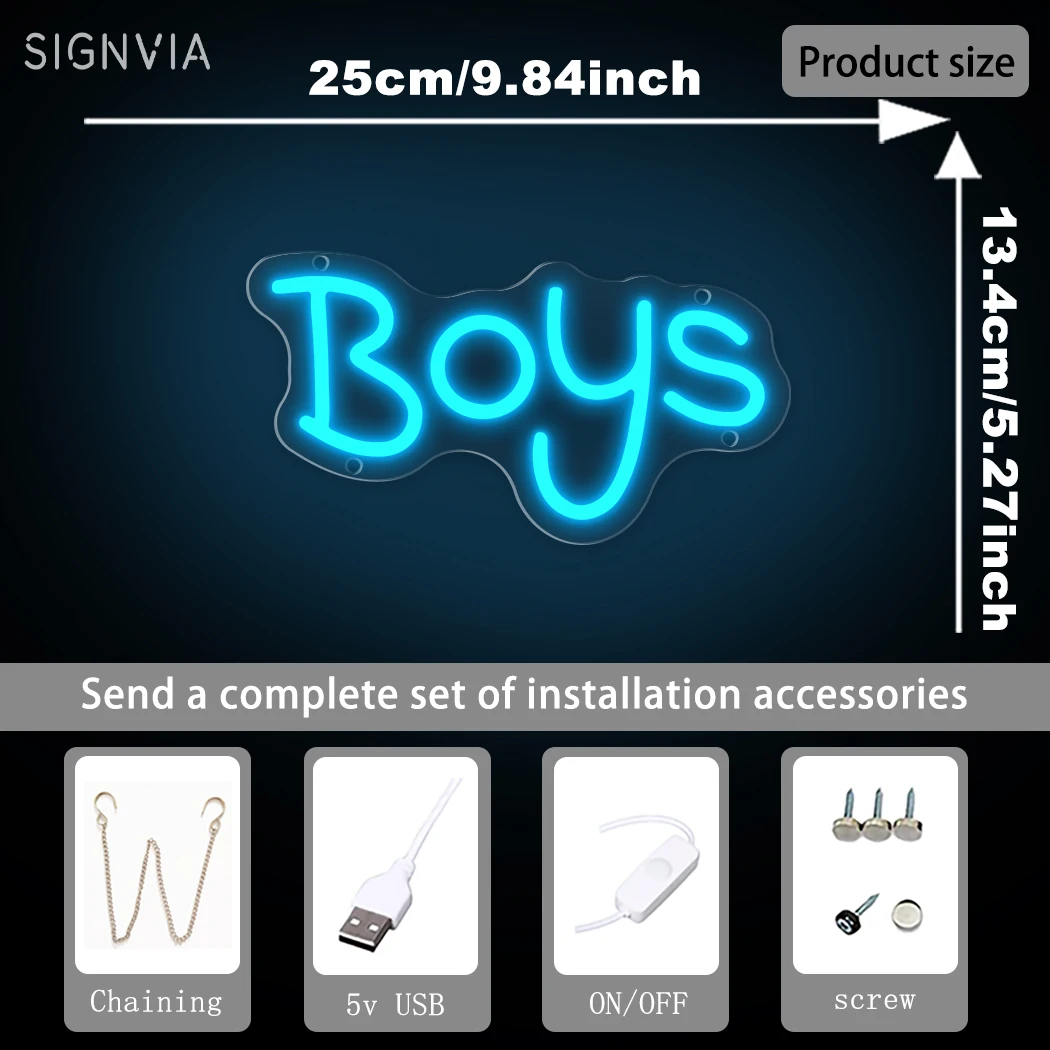 Boys LED Neon Sign USB Powered Energy-Efficient Wall-Mountable Decorative Light for  Room Pregnancy Parties Nursery Decorations