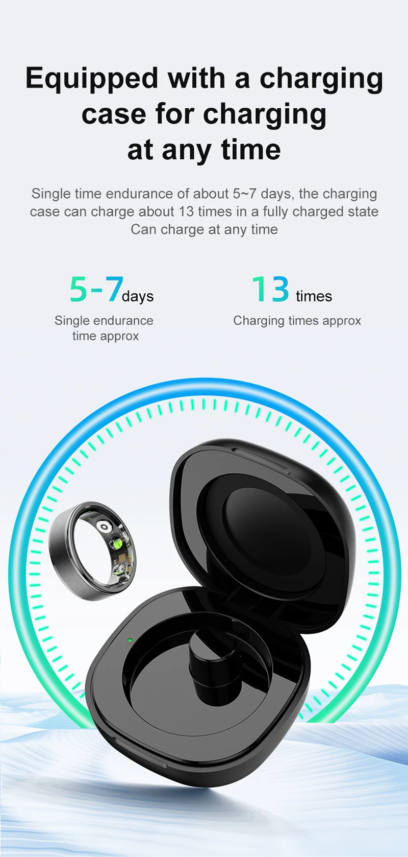 MISIRUN Smart Ring 5ATM Waterproof Multi-sport Mode Health Monitoring Pedometer Activity Fitness Tracker Smart Ring Charging Box
