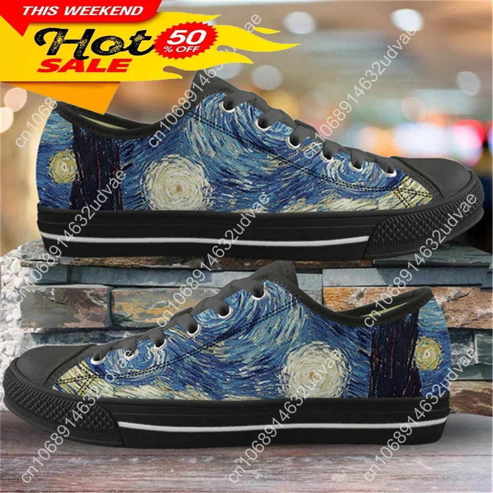 Ladies Shoes Casual Vincent Van Gogh Starry Night Print Women Low Top Canvas Flats Shoes For Girls 2024 Fall Zapatillas De Mujer