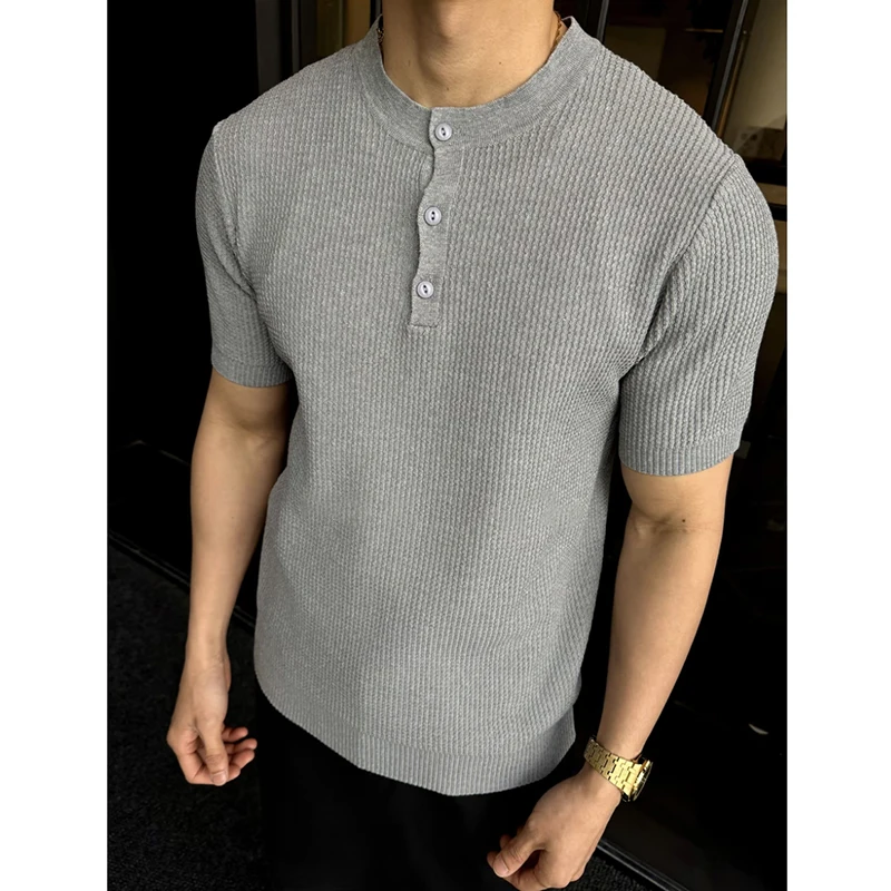 2026 Summer Linen Lyocell Knitted Short Sleeve T-shirt Solid Color Casual Business T-shirts Breathable Elastic Round Neck Tee