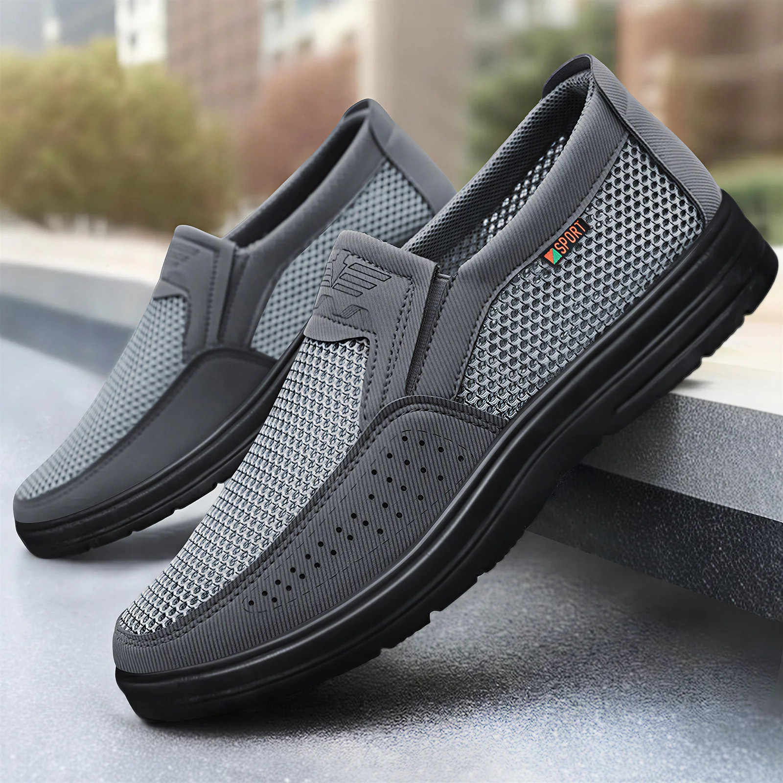 

Men Slip On Casual Shoes Mesh Breathable Lightweight Low Cut Cloth Loafers Comfortable Soft Sole Walking Grandpa Shoes Summer