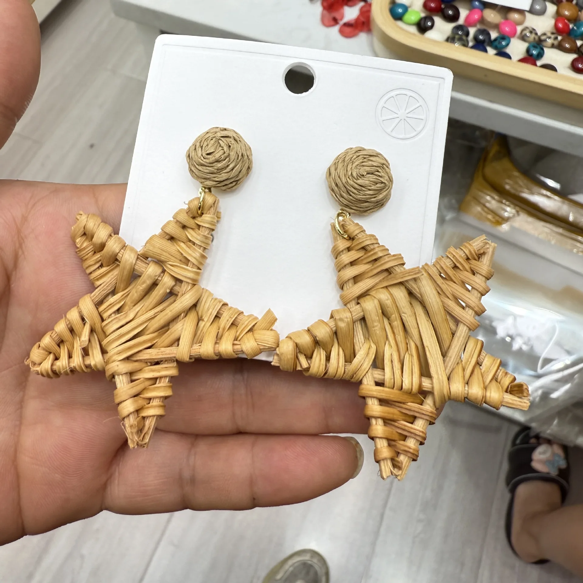 Earrings Vacation style Internet celebrity earrings Seaside fashion ins Summer new Lafite straw hand knitted rattan earrings wom