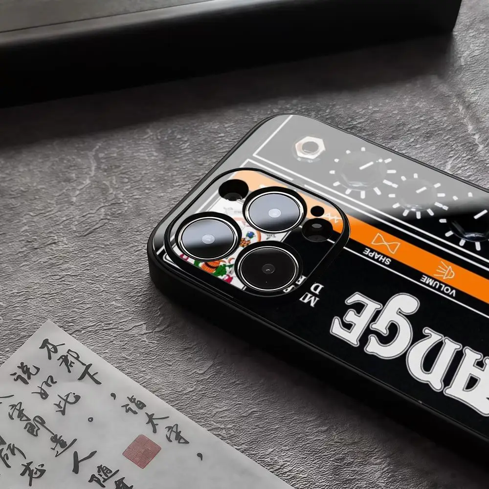 حافظة هاتف على شكل جيتار برتقالي لهاتف آيفون 17 air 16 15 14 13 12 11 Pro Max X فتحات دقيقة في غطاء PC زجاجي مضاد للسقوط من الأكريليك