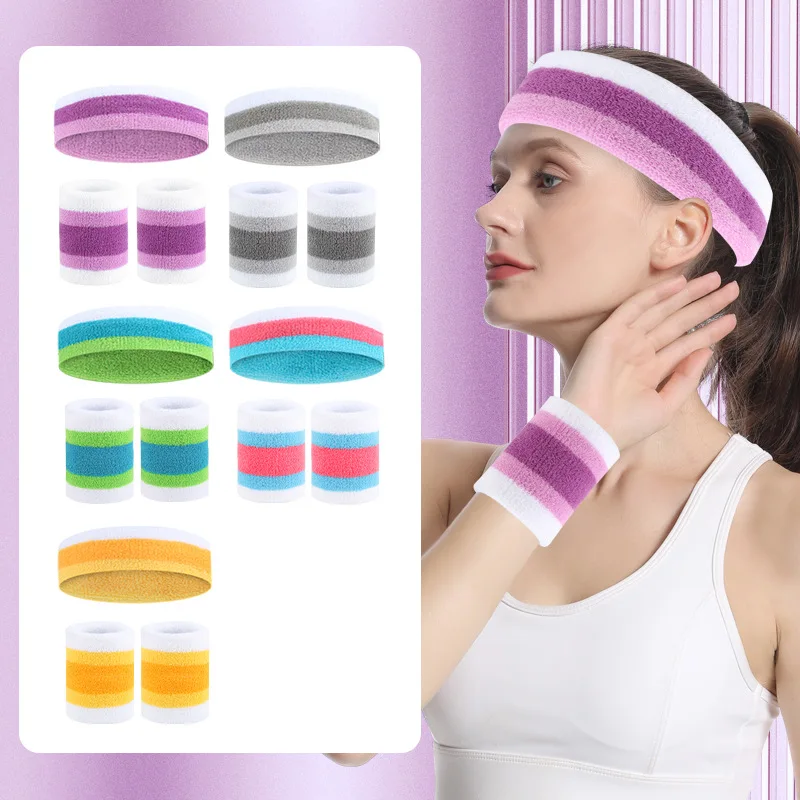 Women's Sports Headband Wrist Brace Set Absorb Sweat Breathable One Headband & Two Wrist for Women Basketball Fitness Workout