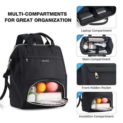 Imagen 2 del producto OIWAS Mochila de almuerzo para mujer, mochila para ordenador portátil de 15,6 pulgadas, mochila térmica aislada con puerto USB, hombres, viajes, trabajo, picnics, senderismo