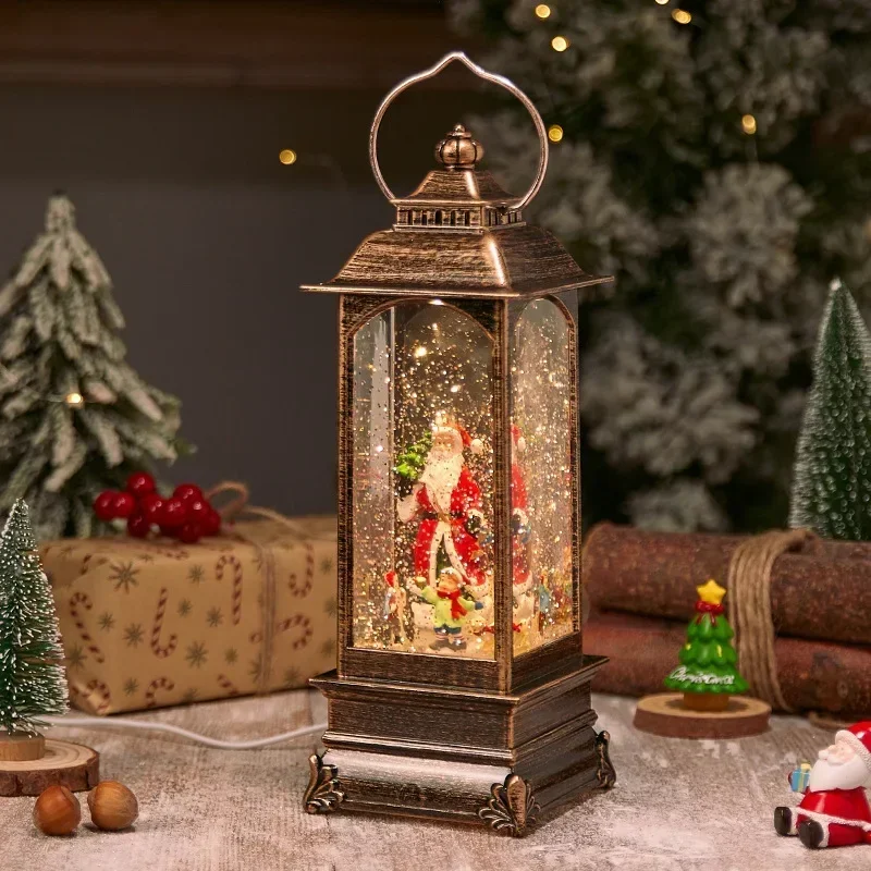 Snowing Crystal Ball Night Light with Vintage Christmas Wind Lamp, Rotating Carousel Music Box, Eight-tone Box, Customization
