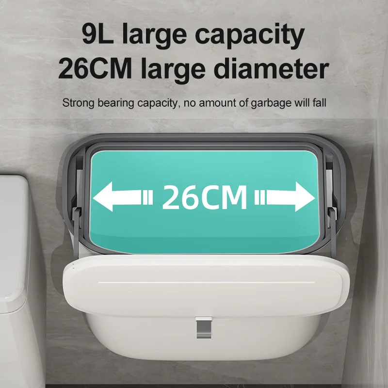 1Pcbathroom Can Wall Mounted Hanging Trash With Lid Waterproof Narrow Seam Rubbish Toilet Waste Garbage Bin 7L