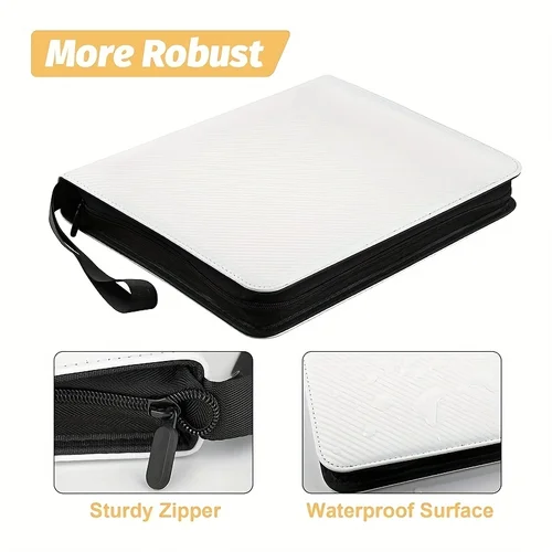 Imagen 2 del producto Fundas para carpetas de tarjetas con 900 bolsillos con cremallera, tarjetero con bolsillos de doble cara, estuche para tarjetas de transporte para almacenamiento de tarjetas TCG CCG (blanco)